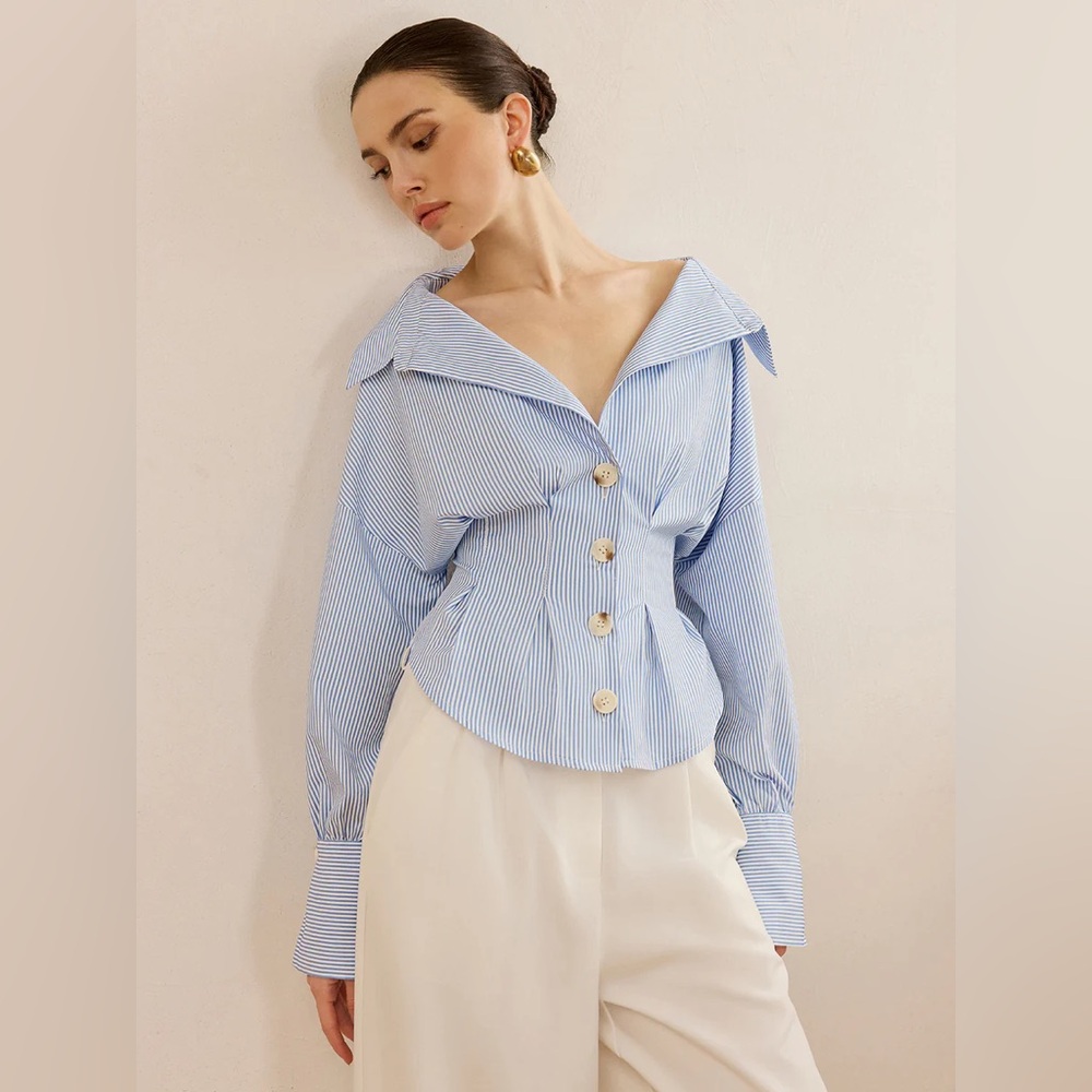Commense Blue & White Pinstripe Button Down Shirt